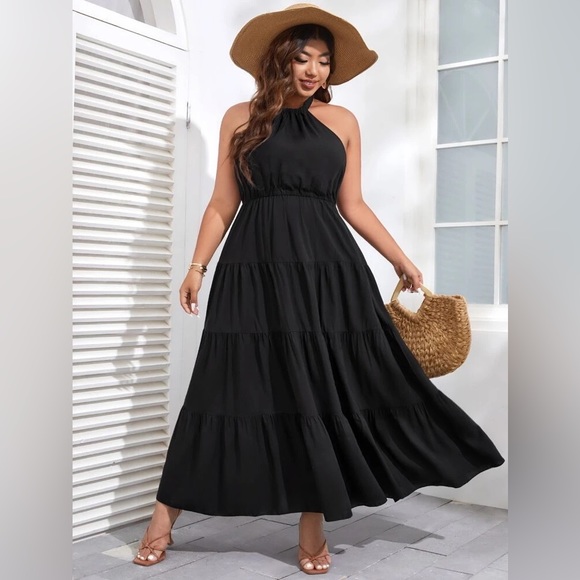 Solid Tie Backless Ruffle Hem Halter Dress - Picture 7 of 13